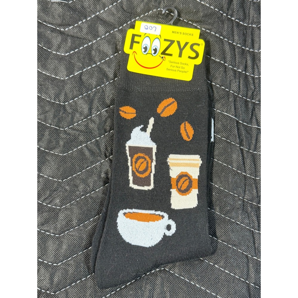 Foozys Coffee Novelty Socks Mens 10-13 Gray NWT‎ Espresso Latte Fun Crew FM-75